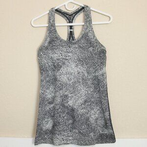 Lululemon Womens Racerback Tank Top Abstract Gray Print Fitted Size 8 Medium